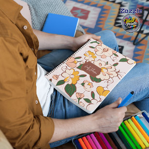 Agenda Nombre personalizado floral retro crema amarillo m
