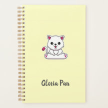 Nombre personalizado gato blanco lindo en amarillo