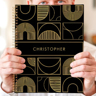 Agenda Nombre personalizado geométrico moderno negro y or