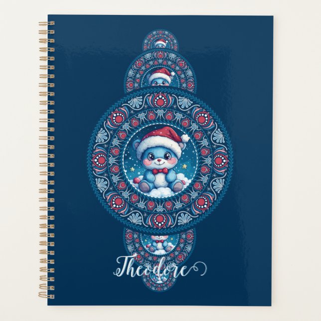 Agenda Nombre personalizado Holiday Kawaii Oso Ornamental (Anverso)