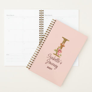 Agenda Nombre personalizado letra I Lámina de oro rosas r