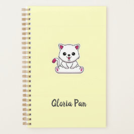 Agenda Nombre personalizado lindo gato blanco en amarillo