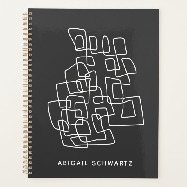 Agenda Nombre Personalizado Minimalista Abstracto Blanco  (Anverso)