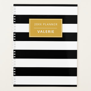 Agenda Nombre personalizado moderno de raya blanca negra