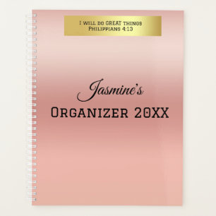 Agenda Nombre Personalizado Moderno Rosa Dorado Verso de