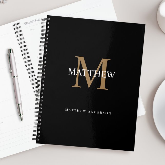 Agenda Nombre personalizado Monograma negro (Subido por el creador)