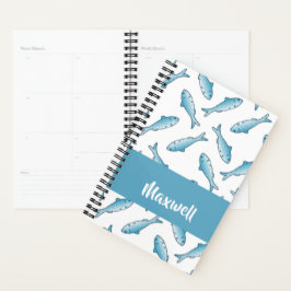 Agenda Nombre personalizado pez azul en blanco