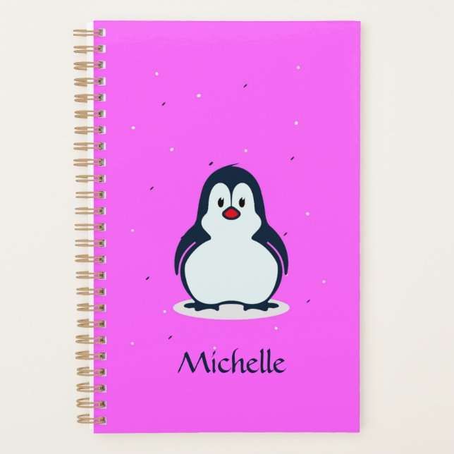 Agenda Nombre personalizado pingüino lindo en rosa (Anverso)