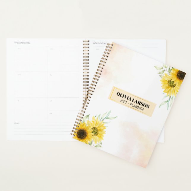 Agenda Nombre personalizado Planner de girasol amarillo 2 (Demostración)