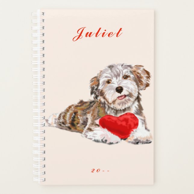 Agenda Nombre personalizado Planner Dog Heart Love (Anverso)