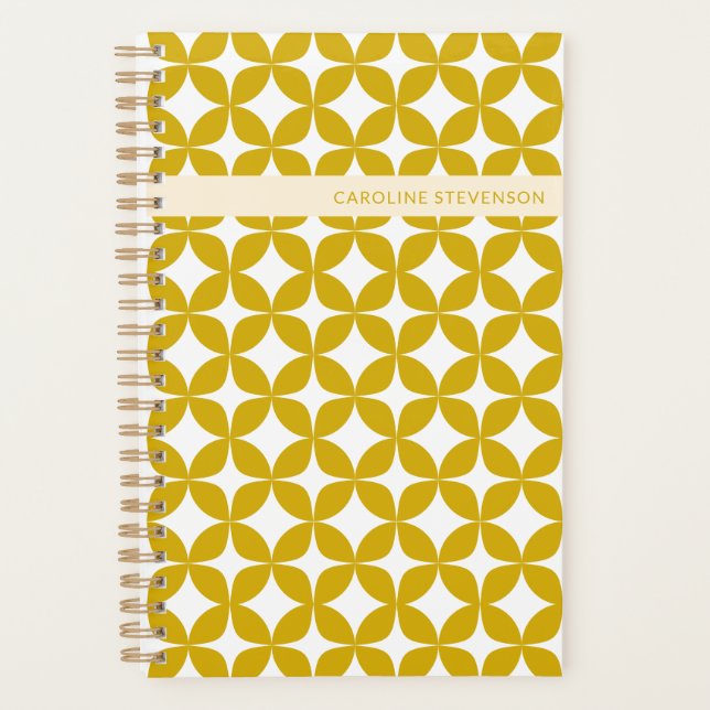 Agenda Nombre personalizado Retro Geométrico Amarillo Dor (Anverso)