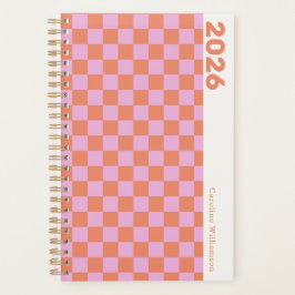 Agenda Nombre Personalizado Retro Rosa Naranja Cuadro