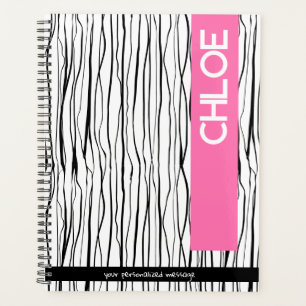 Agenda Nombre personalizado rosa y negro moderno