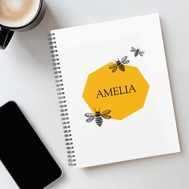 Agenda Nombre personalizado sin fecha para los Pegatinas  (Undated Personalized Name Bee Yellow Stickers Planner)