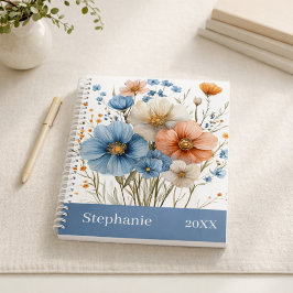 Agenda Nombre Personalizado y Flor Silvestre Azul del Año