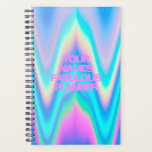 Agenda Nombre rosa de unicornio holográfico de neón faból<br><div class="desc">Personalice fácilmente este colorido y fabuloso planificador en el diseño abstracto Holográfico Rainbow Pastel Wave con estética de Unicornio con un toque moderno y lindo de hada. Añade tu nombre, elige el tipo de letra, cambia el tamaño y la posición, agrega clipart, fotos y formas, se enfría y se hace...</div>