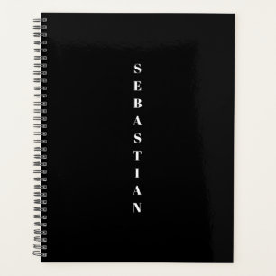 Agenda Nombre vertical negro minimalista año o monograma