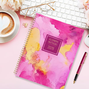 Agenda Nombre y año personalizados de mármol rosa y amari