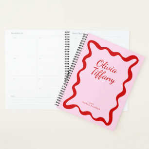Agenda Nombre y Año Personalizados en Rosa y Rojo Mínimo