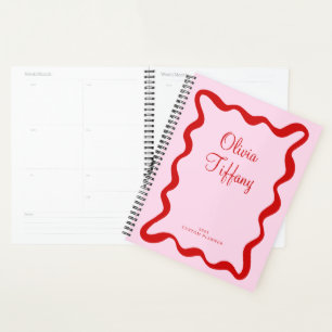 Agenda Nombre y Año Personalizados en Rosa y Rojo Mínimo