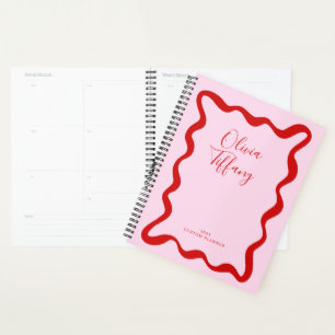 Agenda Nombre y Año Personalizados en Rosa y Rojo Mínimo