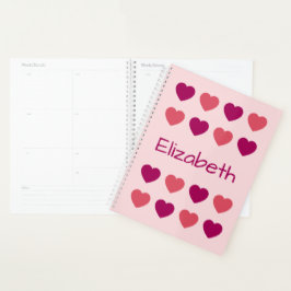 Agenda Nombres con Patrón de Corazones en Tonos Rosados L