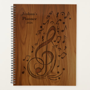Agenda Notas musicales de Clef grabadas en 3D sobre mader