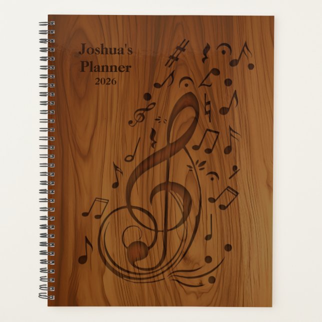 Agenda Notas musicales de Clef grabadas en 3D sobre mader (Anverso)