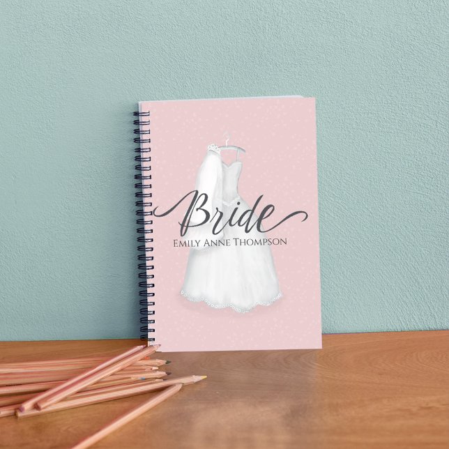 Agenda Novia Rosa Simple Minimalista Casamiento (Simple Bride Journal with elegant bridal gown. )
