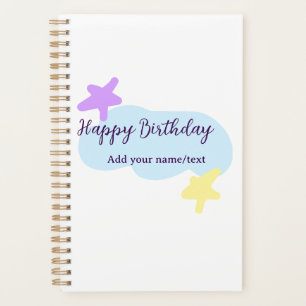 Agenda Nubes azul pastel estrellas púrpura feliz cumpleañ
