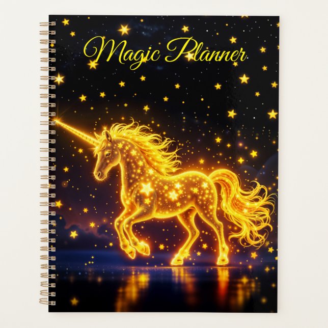 Agenda Nursery oro unicornio diseño purpurina arte mágico (Anverso)