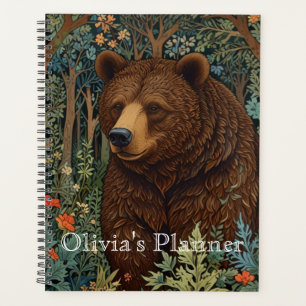 Agenda Obra de arte de oso marrón retro boho bosque