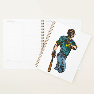 Agenda Obra deportiva retro de jugador de béisbol vintage