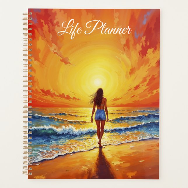 Agenda Ocean golden hour brillar naranja atardecer arte (Anverso)