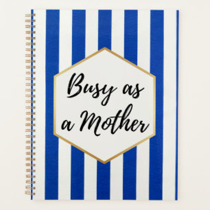 Agenda Ocupada como una Madre Azul y Dorado Rayado