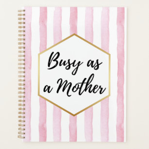 Agenda Ocupada como una Madre Rayas Rosadas y Blancas