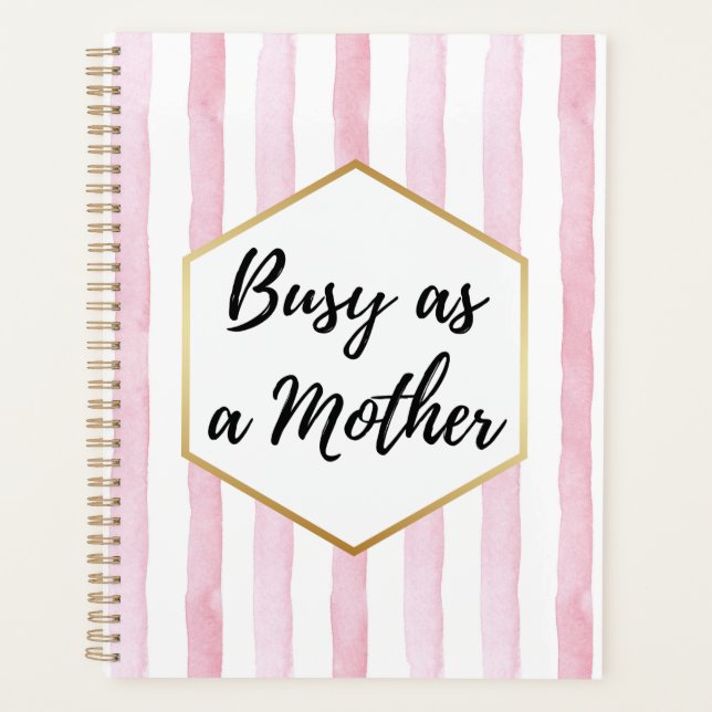 Agenda Ocupada como una Madre Rayas Rosadas y Blancas (Anverso)