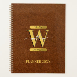 Agenda Oficina de Monograma Antiguo Faux Leather & Gold