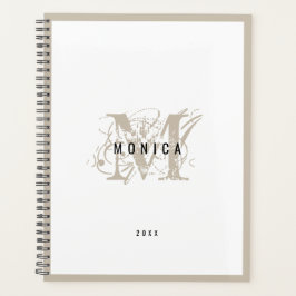 Agenda Oficina de Monograma Rústico Moderno Beige de moda