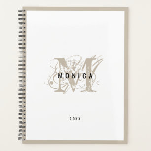 Agenda Oficina de Monograma Rústico Moderno Beige de moda