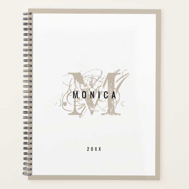 Agenda Oficina de Monograma Rústico Moderno Beige de moda (Anverso)