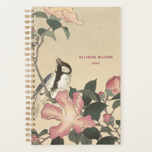 Agenda Ohara Koson, Great Tit w. Flores rosas - Japonés