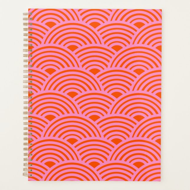 Agenda Ola japonesa Seigaiha Patrón Preppy Naranja Rosa  (Anverso)