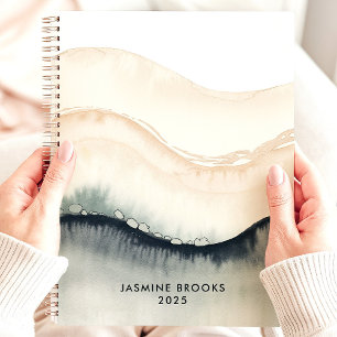 Agenda Olas abstractas de acuarela 2025 Nombre personaliz