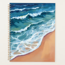 Olas del Océano Azul Acuarela Costero