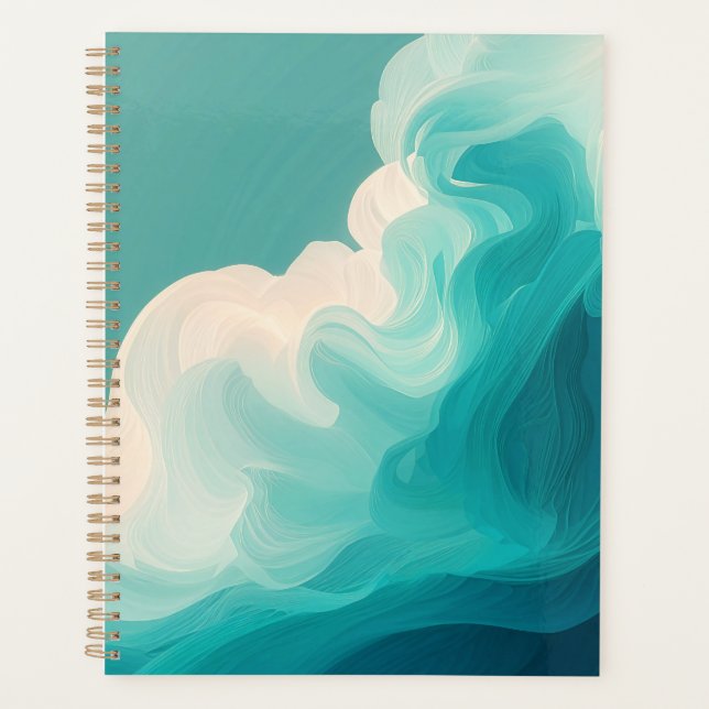 Agenda Olas Fluyentes Abstractas en Verde Azul y Blanco (Anverso)