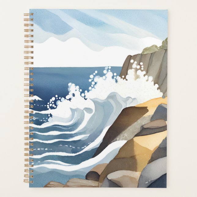 Agenda Olas que rompen | Aquarela de costa rocosa (Anverso)