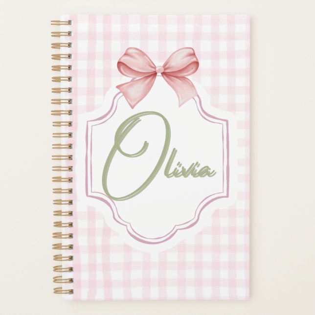 Agenda Olivia Impresión personalizada de Bow rosa y Gingh (Anverso)
