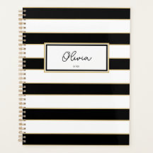 Olivia Stripes Planner en blanco y negro