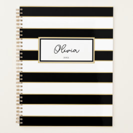 Agenda Olivia Stripes Planner en blanco y negro